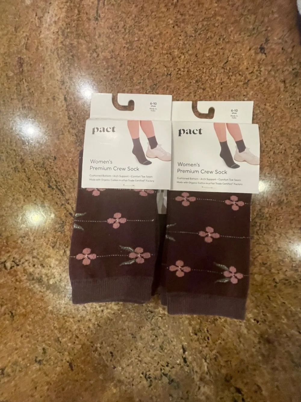 Pact Violet Stripe Premium Crew Socks Two Pair NWT!